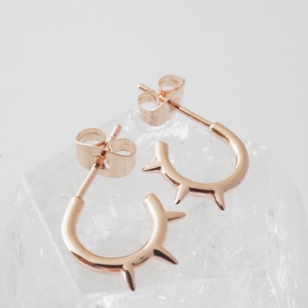 Spiked Huggie Rose Gold Earrings